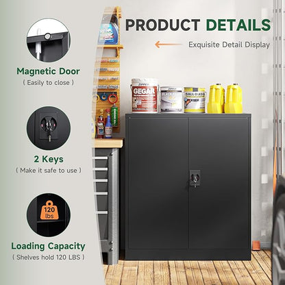 Letaya Metal Storage Cabinets with Lock Door,2 Adjustable Shelves Organizer Steel Storage Cabinets for Home,Office,Warehouse,Garage,Employee Lockers(Black)