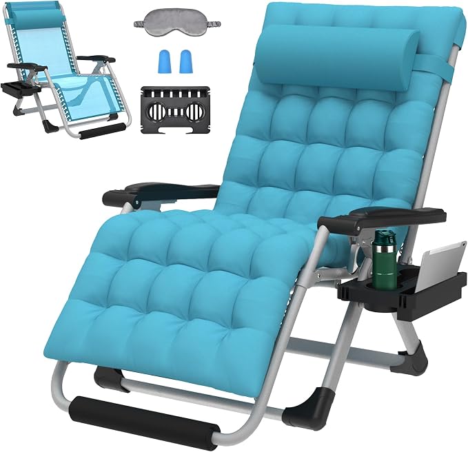 ZENPETIO Oversized Zero Gravity Chair, 33In XXL 500LBS with Cushion | Anti Gravity Recliner Lounge Chair with Aluminum Alloy Lock & Footrest, 90-170° Adjustable, for Lawn Patio Indoor Outdoor