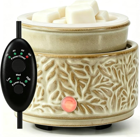 Wax Melt Warmer with Timer and Silicone Liner, 3-in-1 Ceramic Electric Scented Wax Burner for Home Aromatherapy, Fast Melting Fragrance Oil Warmer for Jar Candles Gifts for Women
