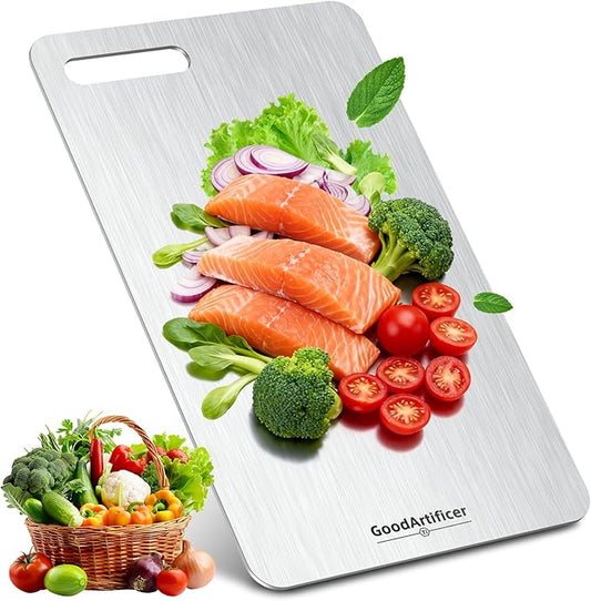 Titanium Cutting Board, 100% Pure Titanium Cutting Boards for Kitchen, Double-Sided Non-Toxic Cutting Board, Ideal for Slicing and Dicing Meats, Features Handle, Dishwasher Safe - 16"L*10"W（silver）