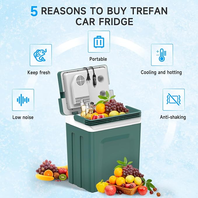 Electric Cooler & Warmer with Handle 26.5 Quart/25L Portable Thermoelectric Fridge for Vehicles & Trucks with 110V AC & 12V DC, 12V Car Cooler for Camping, Travel Army Green | Thermoelectric Fridge for Vehicles ,Small Electric cooler for Camping/Outdoo...