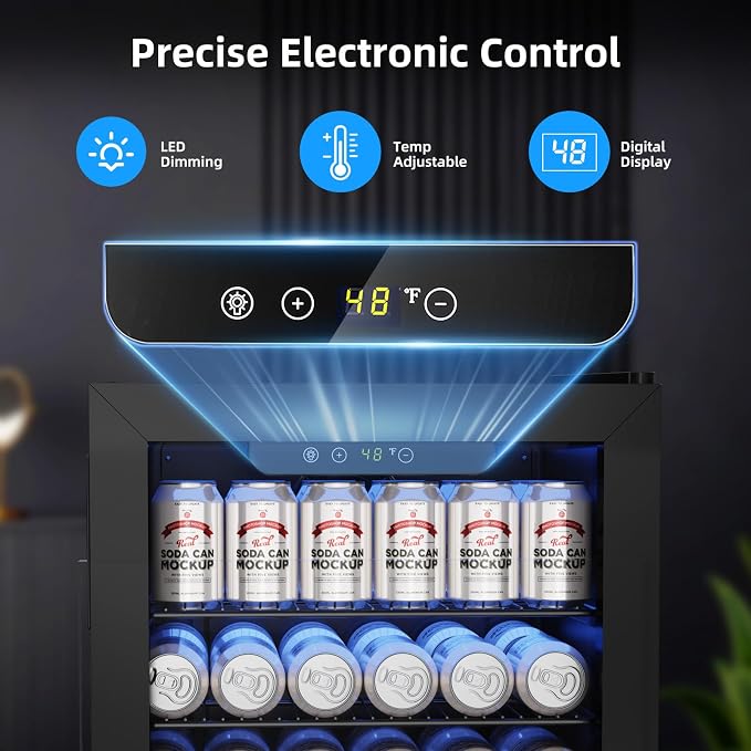 Antarctic Star Mini Fridge 130 Can Beverage Refrigerator Cooler with Glass Door,Adjustable Shelves & Digital Temperature for Soda Beer or wine fridge for Home, Office Bar 3.2cu.ft