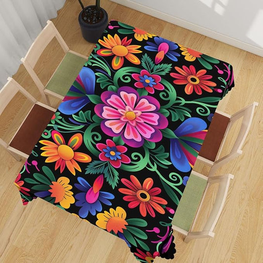 Mexican Fiesta Table Cloth Rectangle Tables Cinco De Mayo Day of The Dead Rectangle Kitchen Table Cover Oblong Tablecloth for Dining Table Buffet Parties Patio Camping 52" x 70" 4-6 Seats