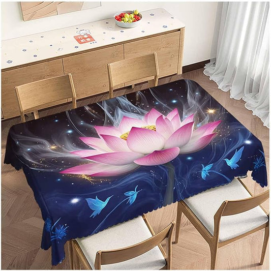 Lotus Rectangle Tablecloth 52x70 Inch Magic Water Lotus Flowers Sparkle Blue Dining Table Cloth Table Cover for Home Kitchen Restaurant Party Buffet Picnic, 4-6 Seats
