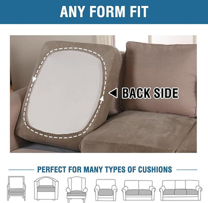 H.VERSAILTEX Velvet Stretch Couch Cushion Cover Plush Cushion Slipcover for Chair Loveseat Sofa Cushion Furniture Protector Seat Cushion Sofa Cover (3 Piece XL Sofa Cushion Covers, Mocha)