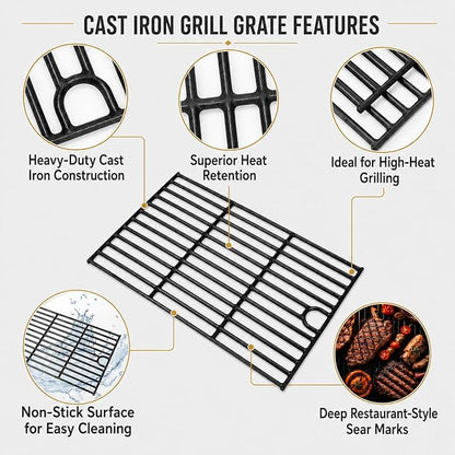 Hisencn Grill Replacement Parts for Expert Gas Grill 3 Burner 720-0988EC 720-0988EG 720-0988ED Grill, Cast Iron Grill Grates and Porcelain Steel Heat Tent Plates Heat Shield Repair Kit