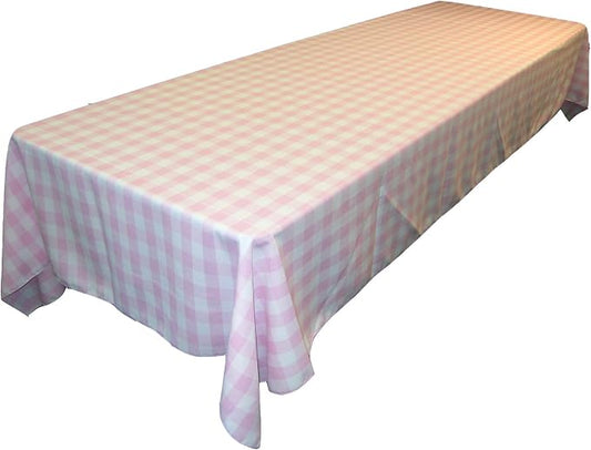 LA Linen TCcheck60x120-PinkK37 Polyester Gingham Checkered Rectangular Tablecloth, White & Pink - 60 x 120 in.