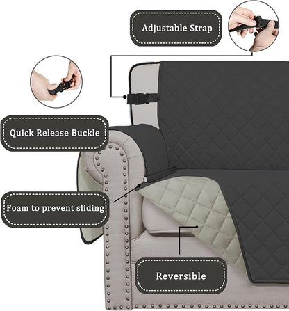 Easy-Going Reversible Couch Cover, Chair 30 in, Dark Gray/Beige | Machine Washable Slipcover For Dogs, Water Resistant Furniture Mat For Living Room, Non-Slip Sofa Cover, Pet Friendly