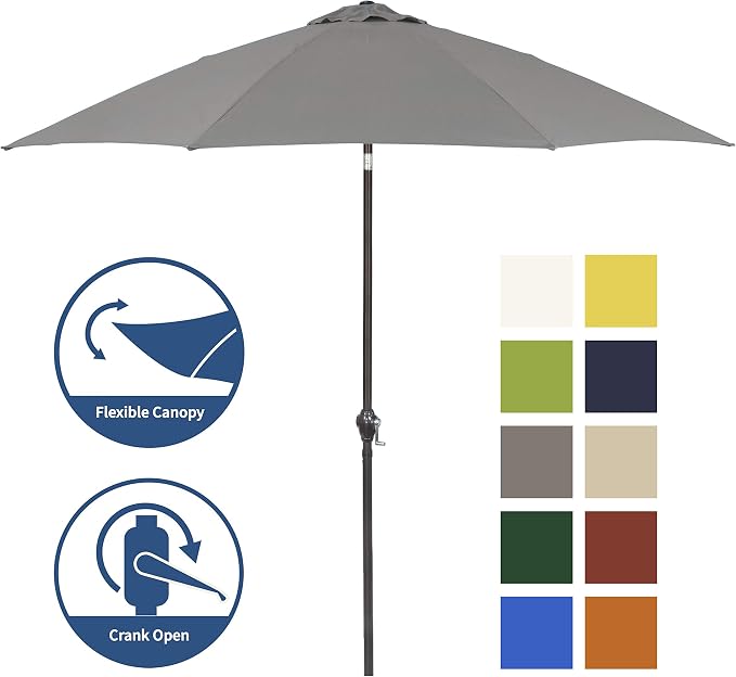 Sunline 9 ft Patio Umbrella with Crank & Push Button Tilt, Outdoor Market Umbrella with UV Protection & Wind Vent and Fiberglass Ribs, Metal Frame for Deck, Pool & Table, Taupe