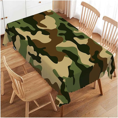 Swono Camouflage Tablecloth Beige Black Military Camouflage Oblong Table Cloth Decorative Table Cover for Kitchen, Party Banquet and Holiday Tablecloth, 52x70 Inch(4-6 Seats)