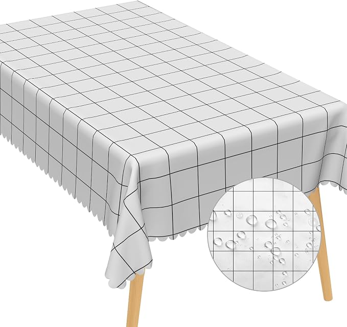 White Check Tablecloth 52x70 Inch Rectangular Classic Stripes Table Cloth Dust-Proof Table Cover Protector for Home Restaurant Picnic Camping BBQ Waterproof Resistant Polyester Tablecloths