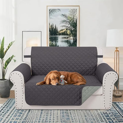 Reversible Loveseat Couch Sofa Covers, 2-Seater, Dark Grey | Loveseat Covers for Dogs Water Repellent, Friendly Furniture Protector with Elastic Straps for Living Room