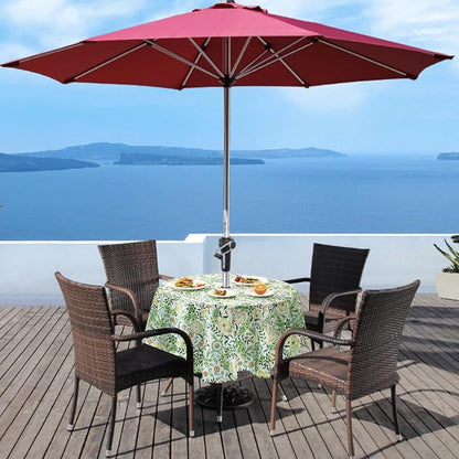 UMINEUX 60" Outdoor Round Tablecloth with Umbrella Hole and Zipper | Spring/Summer Waterproof Round Patio Table Cover for Picnic/BBQ/Garden, Yellow Snowflake