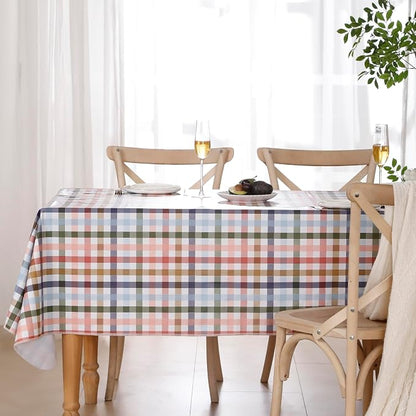 Heavy Duty Vinyl Tablecloth with Flannel Backing Waterproof Oil-Proof Plastic Table Cloth Stain-Resistant Wipeable Rectangle or Square Table Cover for Indoor and Outdoor (Color Checkered，60x102 Inch)