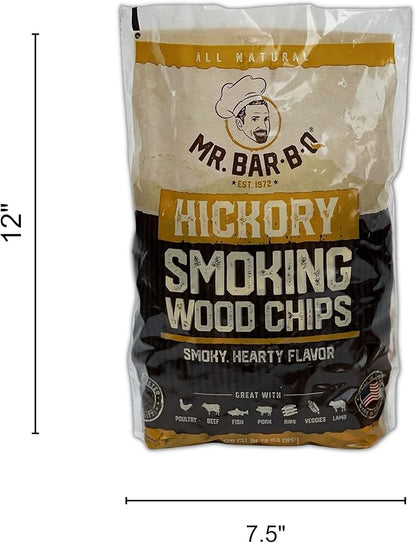 Mr. Bar-B-Q Hickory Wood Smoking Chips, 100% All Natural Wood Chips for Smokers, Works with Smoker, Gas, Electric Grill, Smoky & Fruity Flavor for Picnics, Grilling, Smoker, BBQ & Camping (1.8 Lb Bag)