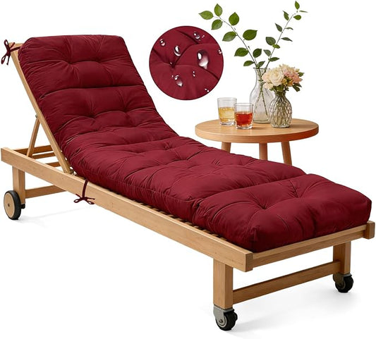 Outdoor Chaise Lounge Chair Cushion - Waterproof 74.8 x 21.7 x 4.7 Inches Memory Foam Pool Lounge Chair Cushions Replacement for Outdoor Furniture with Ties: Thickened Pool Chair Cushions, Red