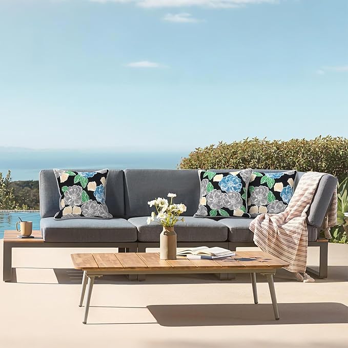 LVTXIII Outdoor Throw Pillow Covers Set of 2, Patio Waterproof Pillow Cases Fade Resistant Accent Pillow Covers for Home and Garden Furniture Decoration, 16x16, Peony Garden