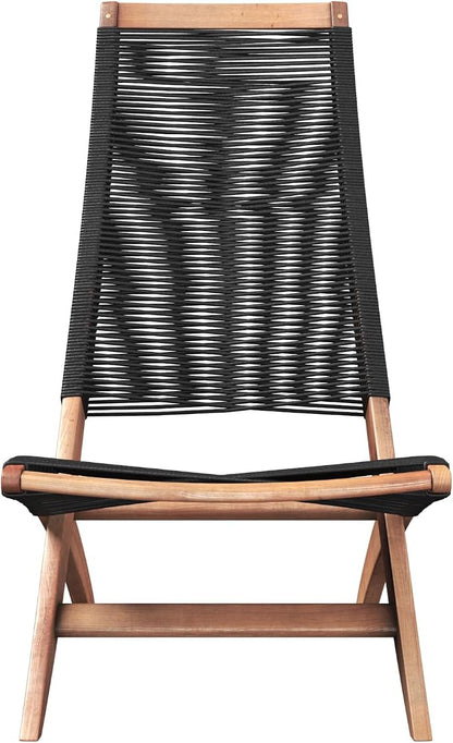 Lisa Mid Century Acacia Outdoor Lounge Chair, Black Cording | Quick Dry Cording Suspension Seat and Back, 330 lb Capacity, Low 13.5 in Seat, for Patio, Balcony, Poolside 68095