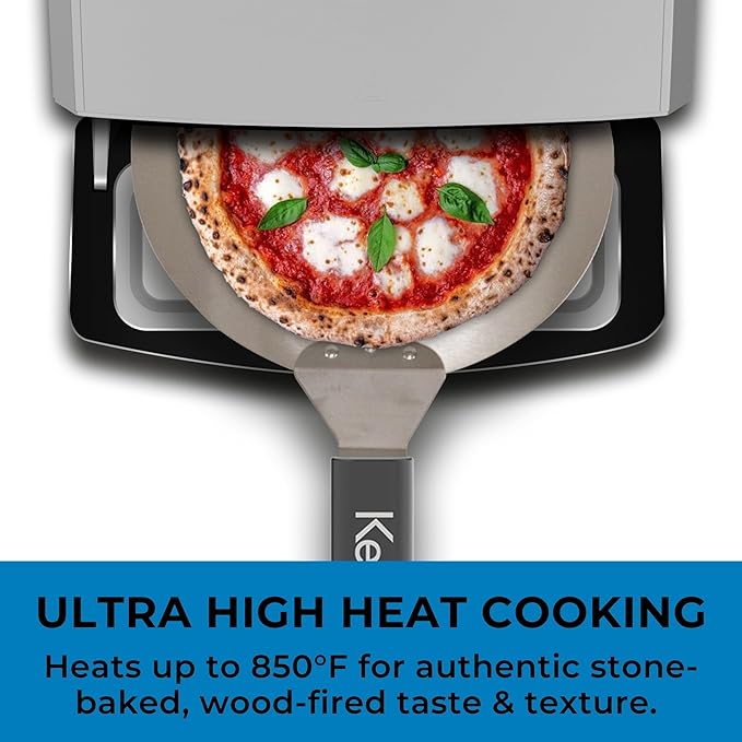 Kenmore Outdoor Indoor Electric Pizza Oven - Makes 13 inch Wood Fired Style Pizza At 850F High Heat, Weather Resistant, 5 Presets, Pizza Stone & Peel, Stainless Steel Horno Electrico