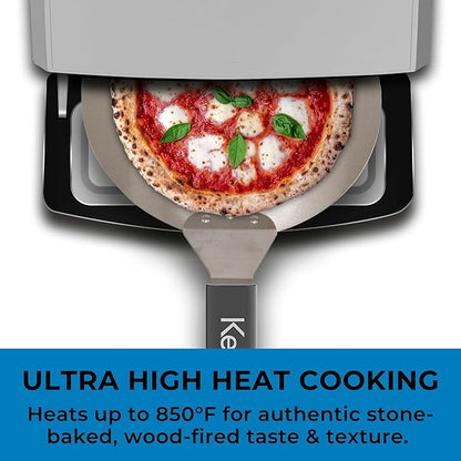 Kenmore Outdoor Indoor Electric Pizza Oven - Makes 13 inch Wood Fired Style Pizza At 850F High Heat, Weather Resistant, 5 Presets, Pizza Stone & Peel, Stainless Steel Horno Electrico