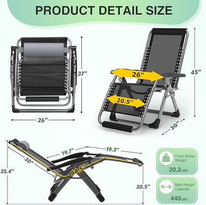 Suteck Zero Gravity Chair, Reclining Camping Lounge Chairs, Patio Recliner | Removable Cushion & Headrest, Upgraded Lock, Large Cup Holder and Footrest, Foldable for Indoor Outdoor