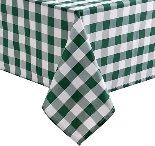 Hiasan Checkered Tablecloth Rectangle, 60 x 140 Inch - Waterproof, Wrinkle Resistant and Washable Gingham Table Cloth for Outdoor Picnic, Kitchen and Chiristmas Dinner, Forest Green and White