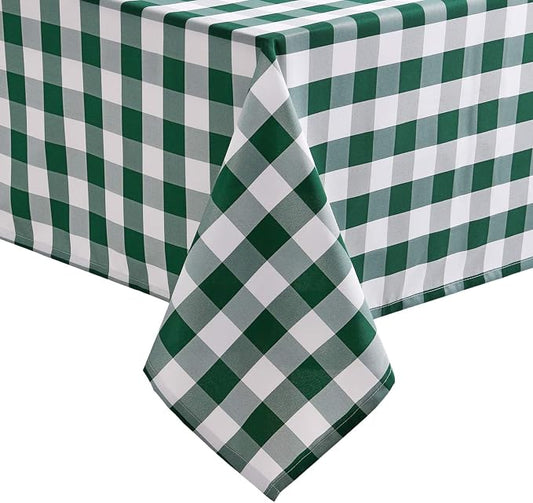 Hiasan 54 x 108 Inch Checkered Tablecloth Rectangle - Waterproof, Wrinkle Resistant and Washable Gingham Table Cloth for Christmas, Outdoor Picnic, Kitchen and Holiday Dinner, Forest Green and White