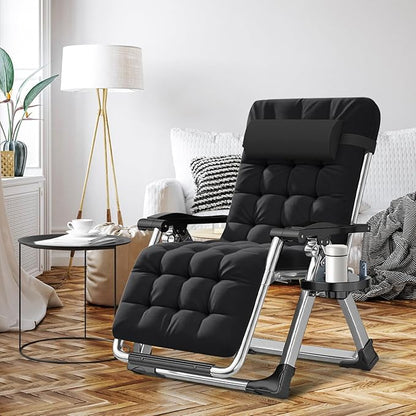 ABORON Zero Gravity Chair,Premium Outdoor Lawn Folding Lounge Chairs,Sturdy Adjustable Reclining Patio Chairs with Removable Cushion,Headrest & Tray