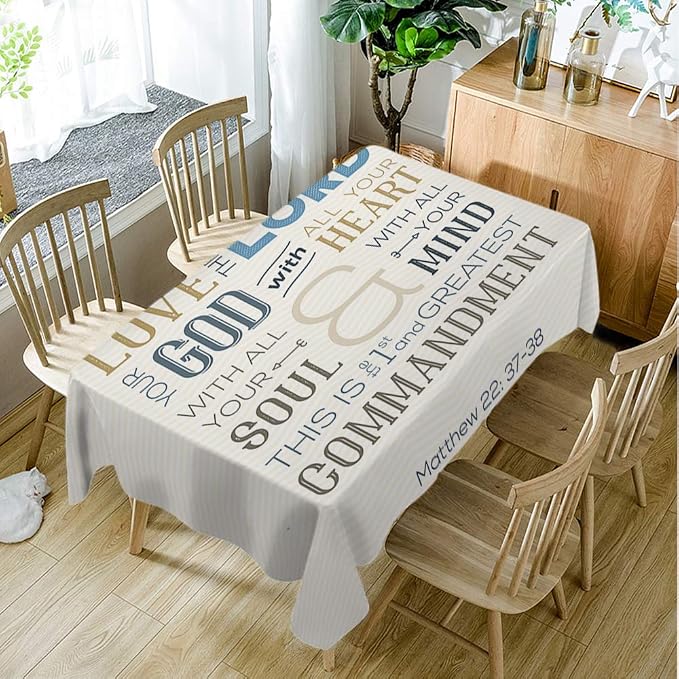 Moslion Love God Tablecloth 60x104 Inch Quote Rectangle Tablecloth for Picnic BBQ Kitchen