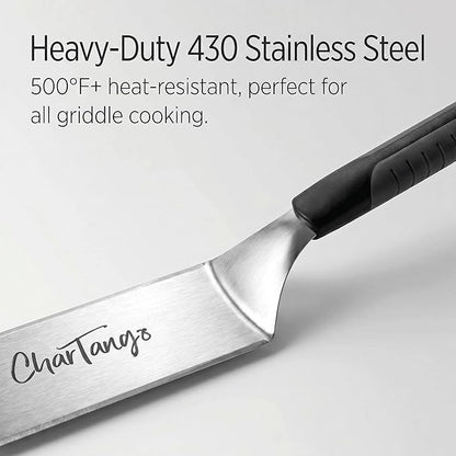 Blackstone Griddle Spatula Set 5-Piece - Heavy Duty 3mm Stainless Steel BBQ Tools with Scraper & Oil Bottles - Professional Griddle Accessories for Blackstone/Camp Chef/Hibachi/Camping Grill