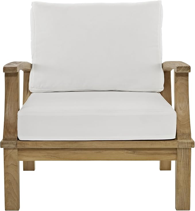 Modway EEI-1143-NAT-WHI-SET Marina Premium Grade A Teak Wood Outdoor Patio Armchair, Natural White