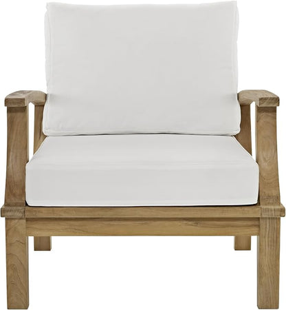Modway EEI-1143-NAT-WHI-SET Marina Premium Grade A Teak Wood Outdoor Patio Armchair, Natural White