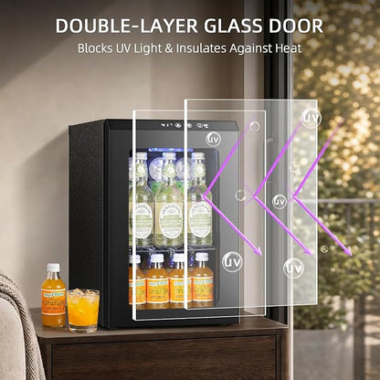 Antarctic Star 18L Beverage Refrigerator 24Can, Mini Fridge Cooler with Quiet Compressor, LED Light,Freestanding Small Fridge with Electronic Temperature Control for Home and Bar(40-61 ℉)