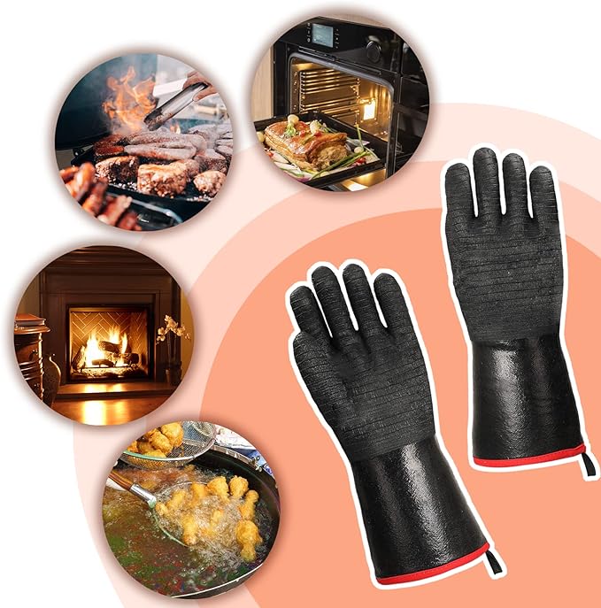 Schwer 932°F Extreme Heat Resistant BBQ Gloves, Waterproof Oven & Fryer Gloves, Oil Resistant Neoprene Grill Glove for Baking, Smoker, 14 inch