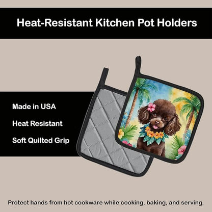 Caroline's Treasures Chocolate Poodle Luau Pair of Pot Holders Kitchen Heat Resistant Pot Holders Sets Oven Hot Pads for Cooking Baking BBQ, 7 1/2 x 7 1/2