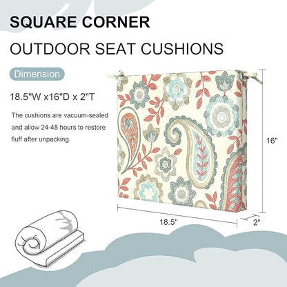 DYTXIII Set of 4 Outdoor Chair Cushions, Water Resistant 18.5"x16"x2" Square Seat Cushion for Patio Dining Chairs, High-Density Replacement Pads for Indoor Outdoor Furniture - Paisley Vintage
