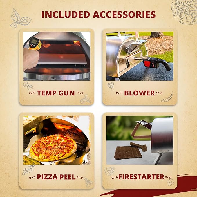 Pellethead Portable Pizza Oven Kit: Wood-Fired Outdoor Grill with Peel, Blower, Thermometer & Accessories, Stainless Steel, 13-Inch Stone Included