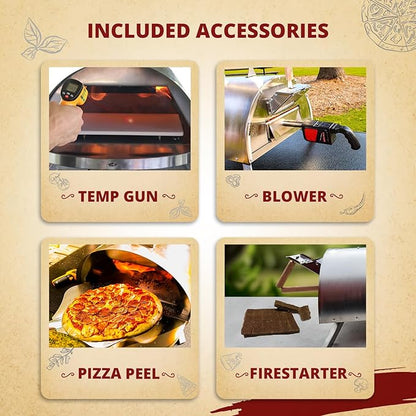 Pellethead Portable Pizza Oven Kit: Wood-Fired Outdoor Grill with Peel, Blower, Thermometer & Accessories, Stainless Steel, 13-Inch Stone Included