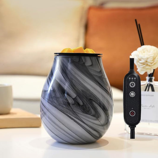 Inrorans Glass Electric Wax Melt Warmer Oil Burner with Stable Heating PTC Reusable Silicone Tray 7 Colorful Changing Led Light Night Light Scent Warmer for Home Fragrance Warmers-Ink Painting Timer