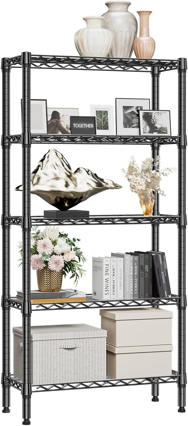 M MZG 1250 lbs 5 Tier Shelf Metal Storage Shelves Wire Rack Closet Organizers for Garage Kitchen Bathroom Laundry Black 11.8" D x 29.5" W x 59.5" H