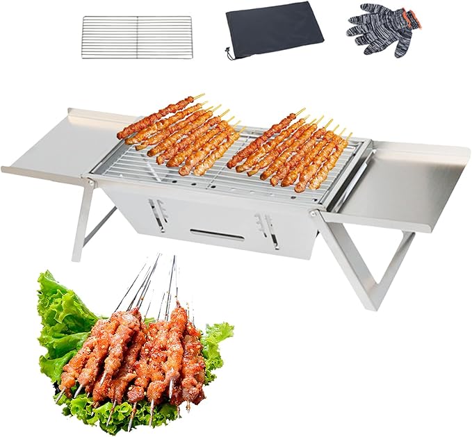 Foldable Charcoal Grill - Stainless Barbecue Stove | Stainless Portable BBQ Grill Thickened Barbecue For Camping, Easy Setup