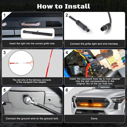 LED Grill Lights - 4PCS Front Grill Lights for Toyota Tacoma SR SR5 2024 2025 2026 with Fuse Adapter & Harness (Amber Light with Smoked Shell)