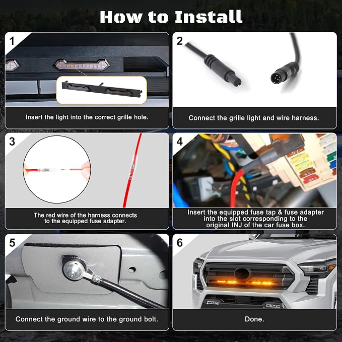 LED Grill Lights - 4PCS Front Grill Lights for Toyota Tacoma SR SR5 2024 2025 2026 with Fuse Adapter & Harness (RGB Light with Smoked Shell)