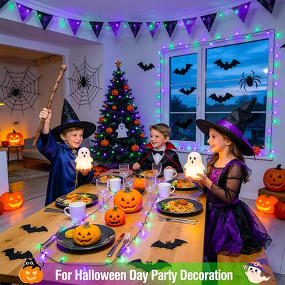 JMEXSUSS 500 LED Purple and Green Halloween Lights | 173ft Halloween String Lights Outdoor Waterproof, 8 Modes Christmas Lights Plug in for Party House Halloween Decor