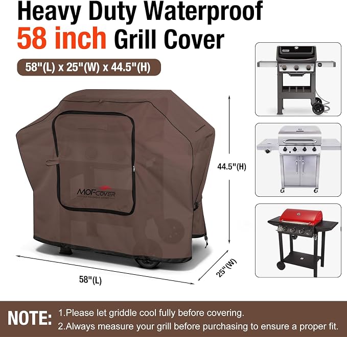 Exclusive Foldable 58 inch Grill Cover, 600D Heavy Duty Outdoor BBQ Cover for Weber Genesis II/EX/SX/LX 300 and Genesis 300 Series Weber 7130, 3-5 Burners Grill, Coffee