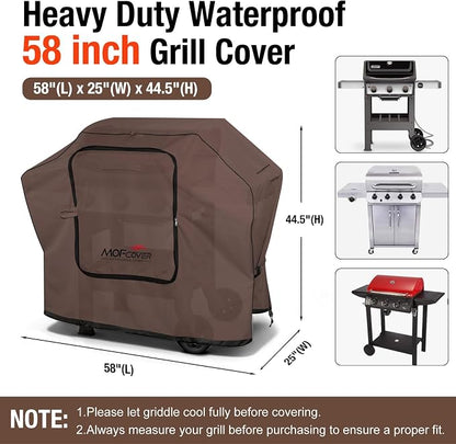 Exclusive Foldable 58 inch Grill Cover, 600D Heavy Duty Outdoor BBQ Cover for Weber Genesis II/EX/SX/LX 300 and Genesis 300 Series Weber 7130, 3-5 Burners Grill, Coffee