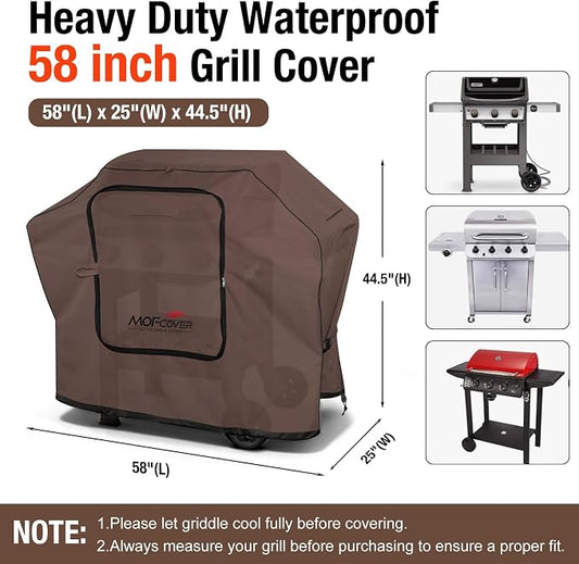 Exclusive Foldable 58 inch Grill Cover, 600D Heavy Duty Outdoor BBQ Cover for Weber Genesis II/EX/SX/LX 300 and Genesis 300 Series Weber 7130, 3-5 Burners Grill, Coffee