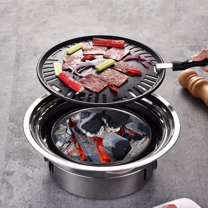 Portable Charcoal BBQ Grill Smoker Barbecue Grill Outdoor Stainless Steel BBQ Camping Grill Outdoor Grill Set of Tools for Picnic, Backyard Cooking, Travel Grill Accessories ( Color : E , Size : 35cm