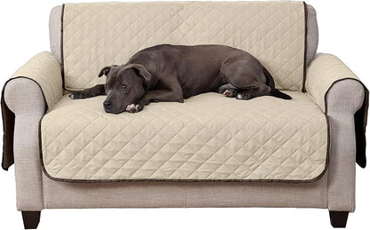 Furhaven Water-Resistant & Reversible Loveseat Cover Protector for Dogs, Cats, & Children - Two-Tone Pinsonic Quilted Living Room Furniture Cover - Espresso/Clay, Loveseat