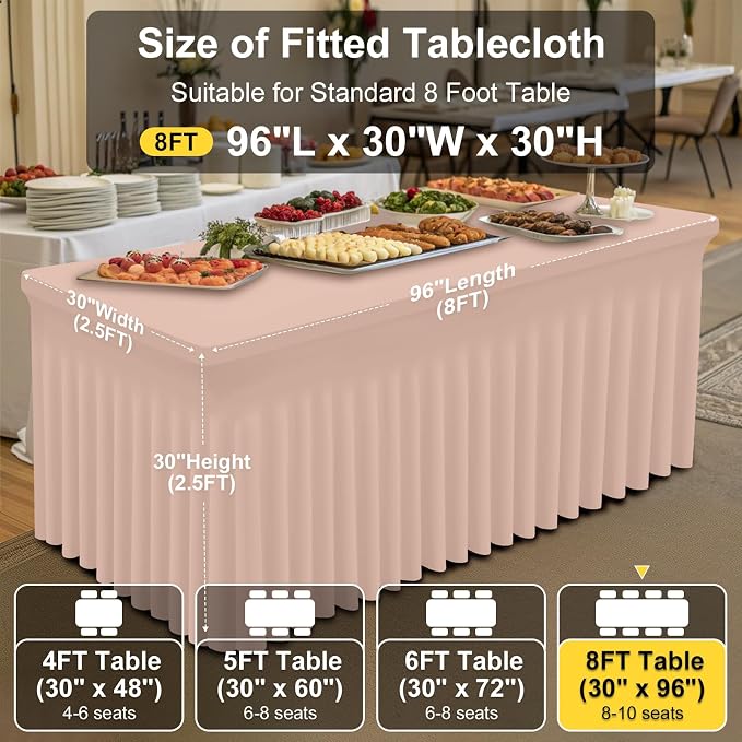 Smiry 2 Pack Spandex Elastic Fitted Table Cloth Skirt for 8FT Table | Stretch Washable Table Cloth, Banquet Table Cover for Wedding, Party, Indoor & Trade Shows, (Nude, 96Lx30Wx30H)